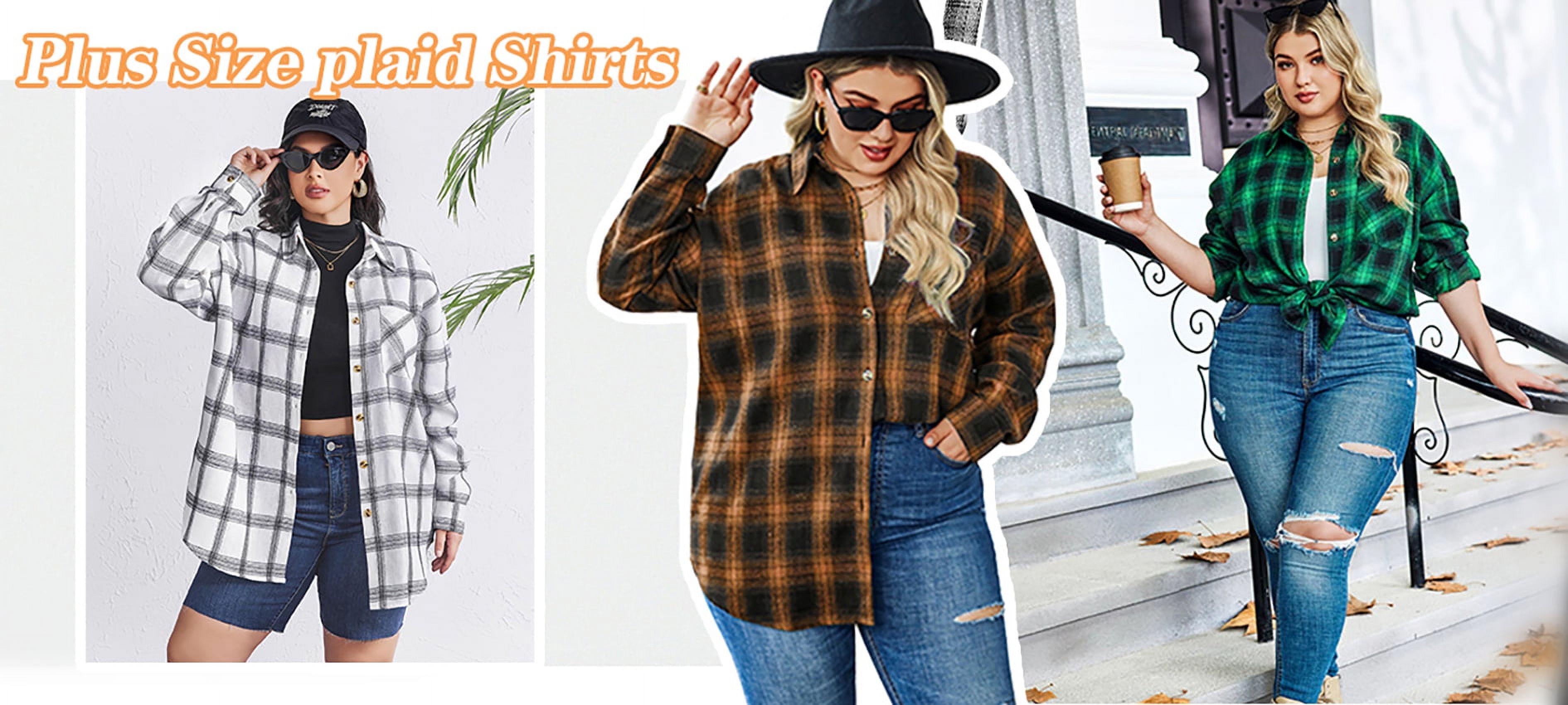 Fantaslook Plus Size Flannel Plaid Button-Down Shirt photo 7