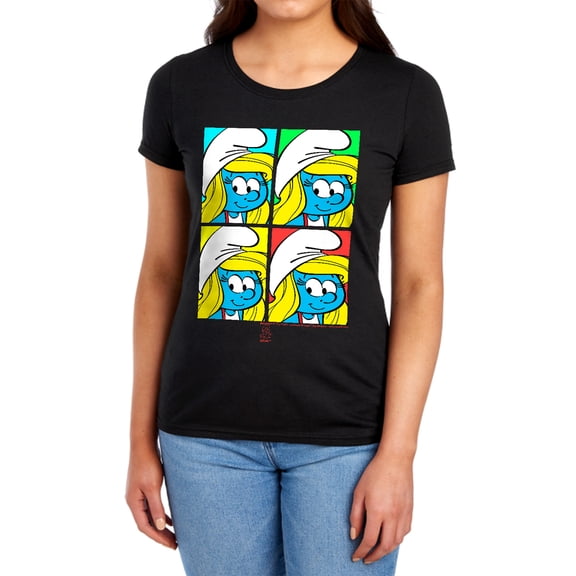 Smurfs Tiles Women's T Shirt,Smurfette Tiles Black,Small