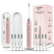 Wagner & Stern Ultrasonic whitening Toothbrush with Pressure Sensor. 5 Brushing Modes and 4 Intensity Levels with 3D Sliding Control, 8 Dupont Bristles, Premium Travel Case. (Rose Gold)