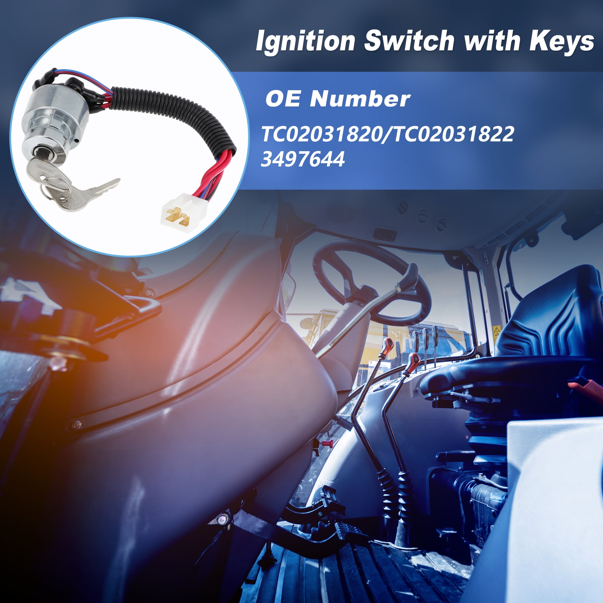 Starter Ignition Switch with Key for Kubota Tractor L2501 L2600 L2800 L3000 L3200 L3400 L3700 L3800 L4300 L4400 MX4700 MX5000 MX5100 Replace TC02031820/TC02031822/3497644