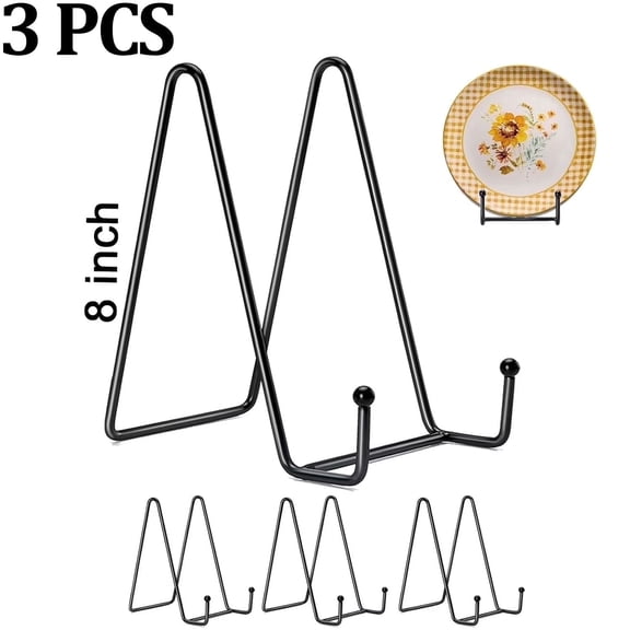 8 Inch Plate Stands for Display,3 PCS Plate Holder Display Stand,Black Metal Frame Easel Holder Stand for Pictures,Book,Photo, Decorative Plate,Black
