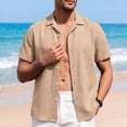 thumbnail image 6 of Men's Summer Linen Cotton Casual Short Sleeve Button Down Shirt Top, Lapel Collar Solid Color Fashionable Breathable Lightweight Outdoor Daily Wear Travel Vacation Outfit, 6 of 9