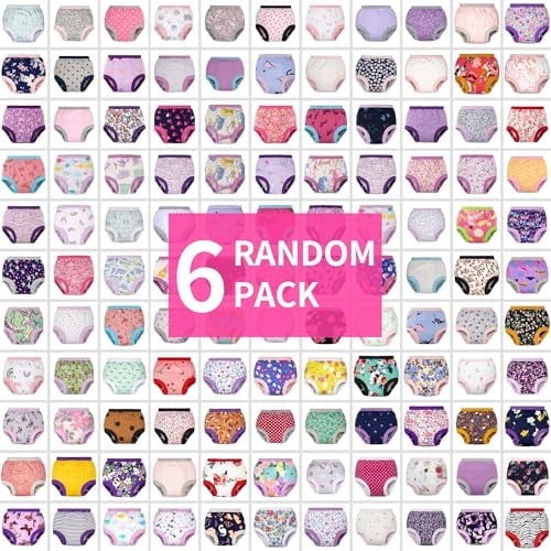 BIG ELEPHANT 6 Pack Random Color Training Pants, Toddler Training Underwear for Girls