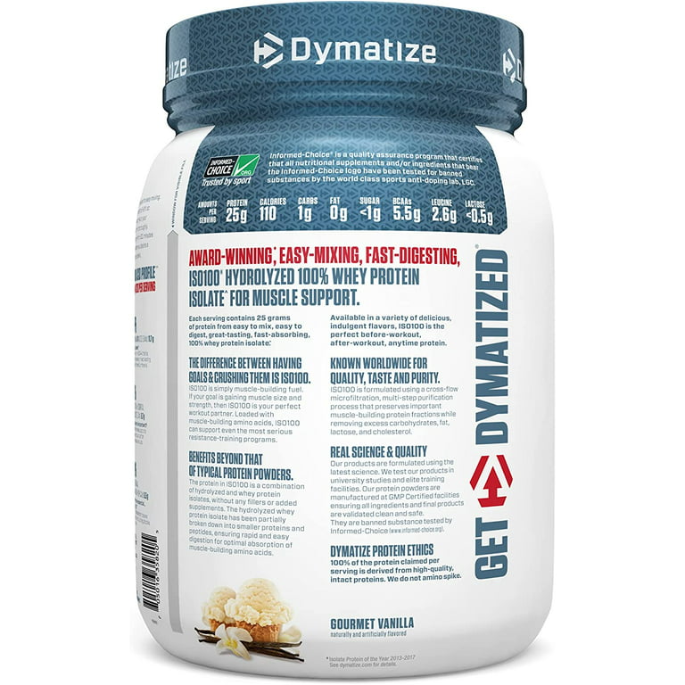 Dymatize ISO100 Hydrolyzed Protein Powder, Gourmet Vanilla - 21.2 oz