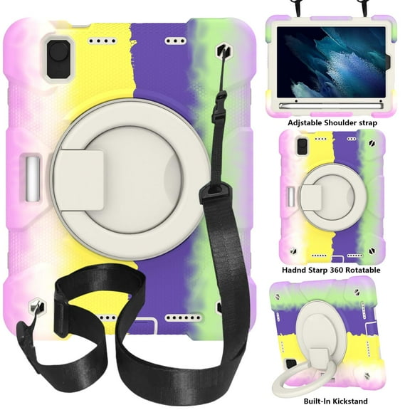 iPad Mini 6 Case Kids 2021 Military Grade Shockproof Silicone w/Pencil Holder - Stand - Handle - Shoulder Strap Heavy Duty Shock Resistant Rugged with 360 Degree Swivel Handle Case, Rainbow Purple