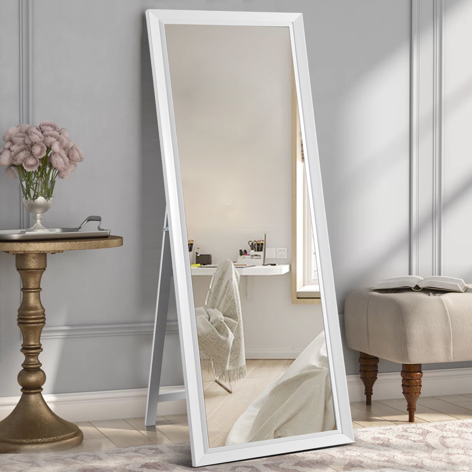 Full Length Mirror Floor Mirror with Standing Holder Wall Mounted Mirror Hanging Horizontally