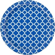 7" Royal Blue Quatrefoil Paper Dessert Plates, 30ct