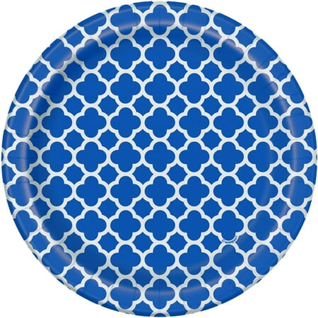 7" Royal Blue Quatrefoil Paper Dessert Plates, 30ct