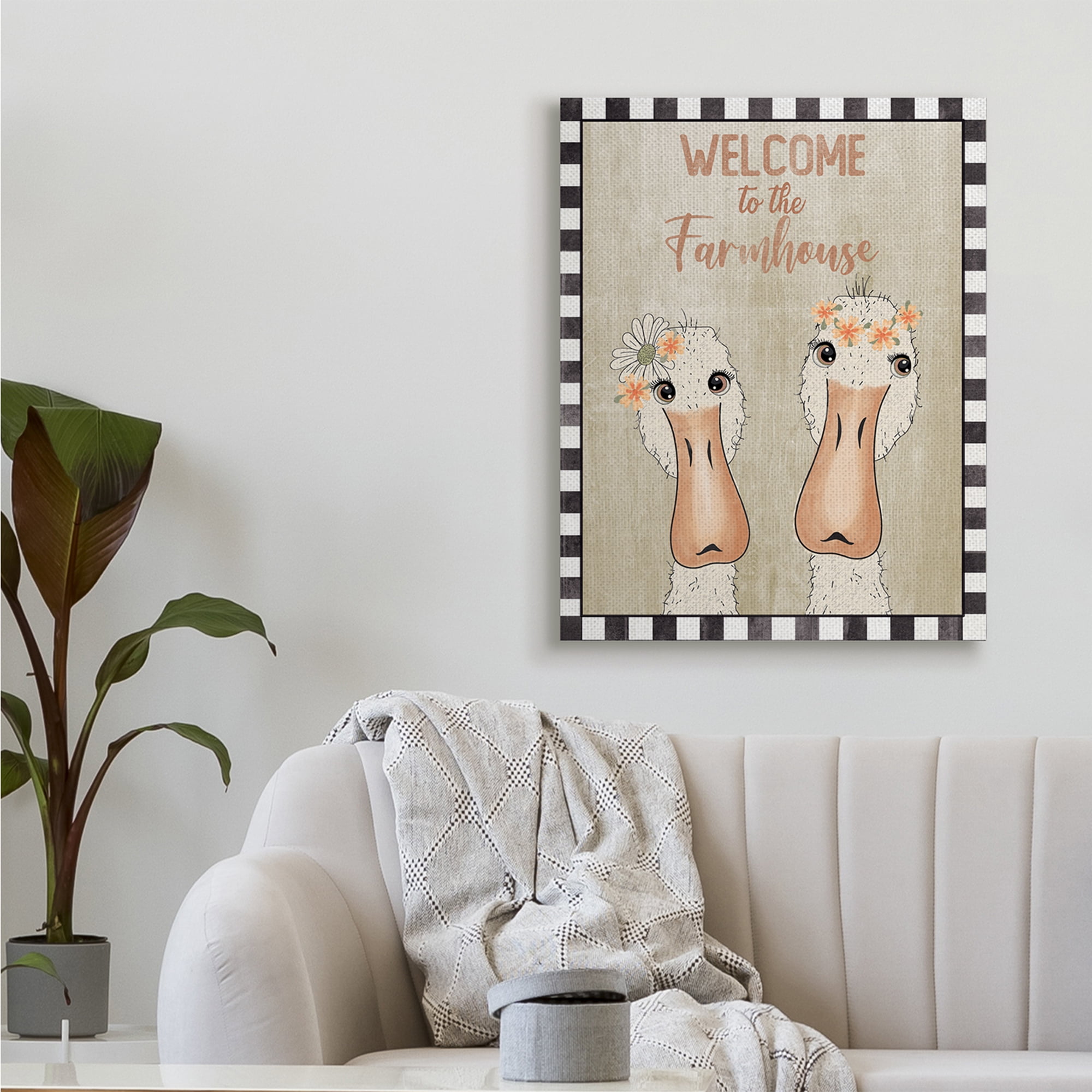Stupell Industries Welcome to the Farmhouse Phrase Whimsical Country Geese,30 x 40,Designed by Andrea Jasid Grassi