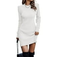 thumbnail image 3 of Women Sweater Short Elegant Long Sleeve Crew Neck Slim Fit Dressy Fall Winter Mini Knit Dresses White XL, 3 of 7