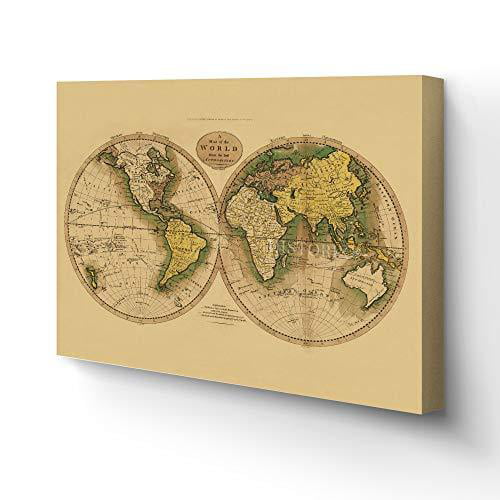 Old World Map With Zodiac Vintage Style Wall Picture Gold Framed Art Print 