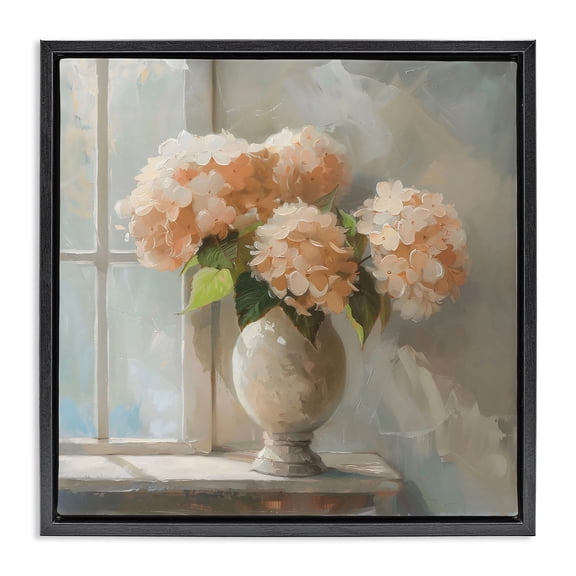 Stupell Industries Pink Hydrangea in Sunlit Vase Black Framed Floater Canvas Wall Art, design by Creative Studio