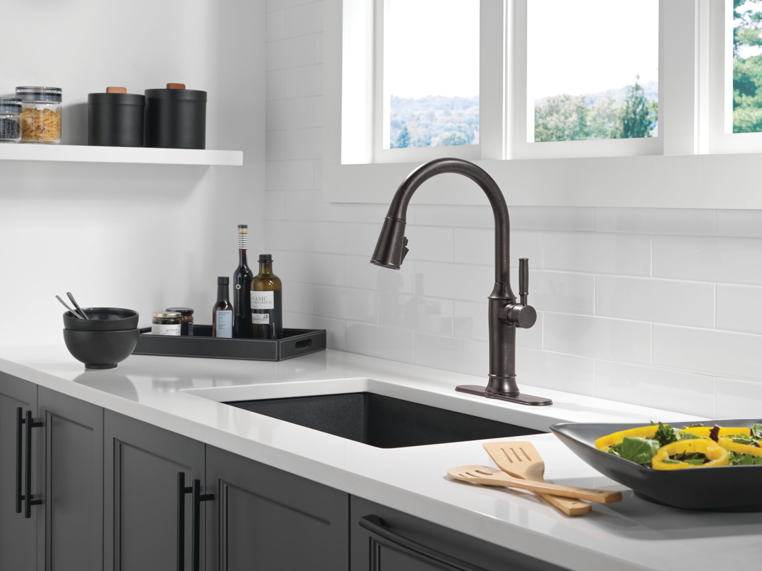 Delta 9184-Dst Renaldi 1.8 GPM Single Hole Pull Down Kitchen Faucet - Lumicoat Arctic