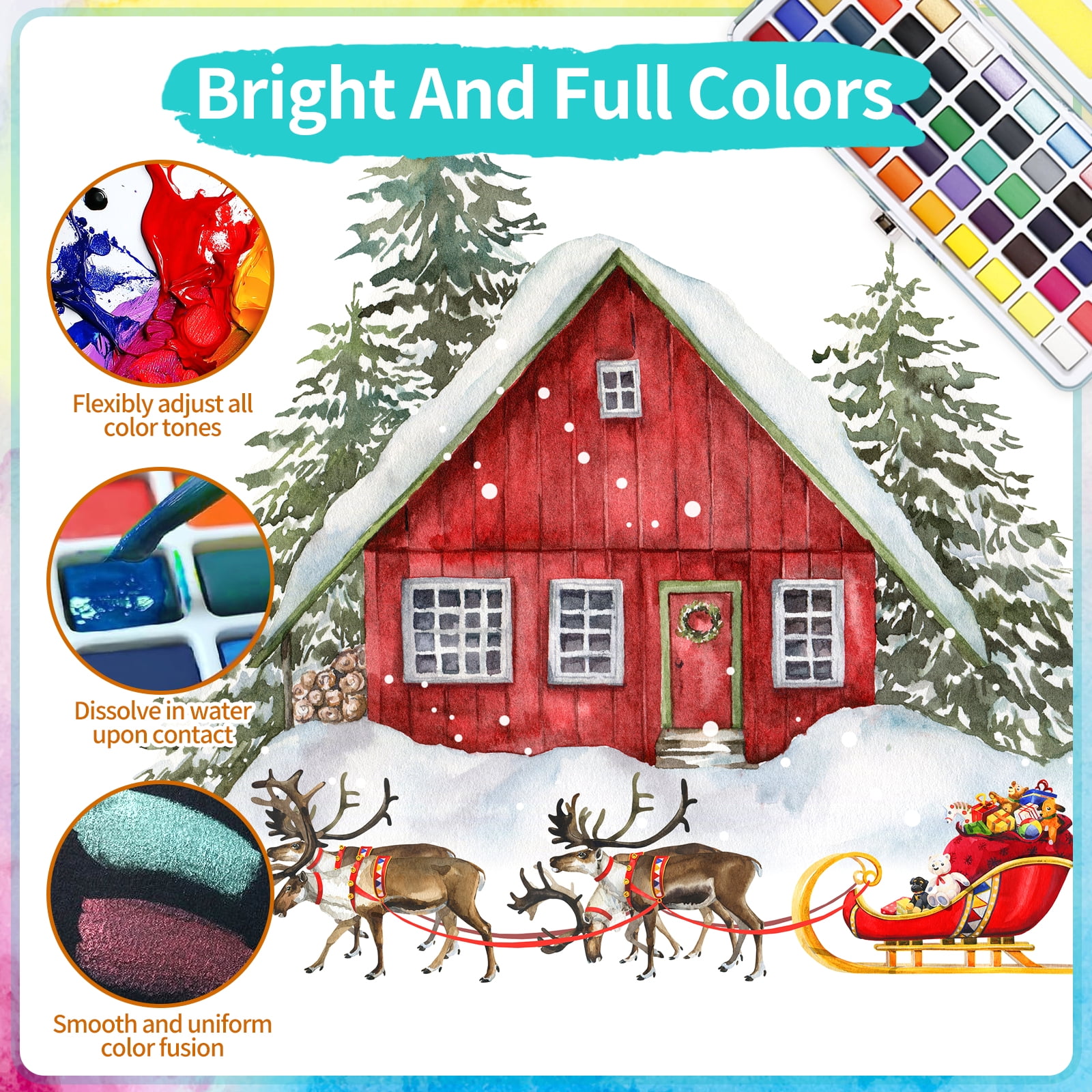 Threns Watercolor Paint Set,50 Colors Portable Paint Set,Travel Water Color Kit with Palette and Brush Pens for Adults,Professionals,Kids - Art and Painting Supplies