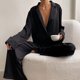 thumbnail image 4 of Pijama de seda de corte bajo para mujer, pantalones de pierna ancha, manga larga, botonadura única, se puede usar en exteriores, 4 of 4