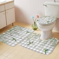 thumbnail image 4 of Spring Flowers Bathroom Rugs Set Watercolor Beige Floral Falling Green Leaf Birds Grey Plaid Non Slip Absorbent Bath Mats 3 Piece Set, U-Shaped Floor Mat, Toilet Seat Cover Small Size, 4 of 9