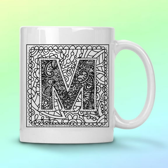 WHITE COFFEE MUG 11 OZ MONOGRAM M