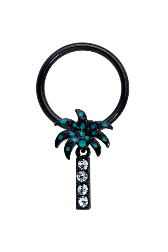 16G Black PVD Steel Palm Tree Dangle Captive Nipple Nose Cartilage BCR Captive Ring Piercing 3/8
