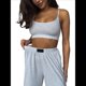 thumbnail image 3 of Conjuntos Casuales de Dos Piezas para Mujer, Camiseta Sin Mangas con Cuello en V y Cintura Elástica, Chándal de Verano con Bolsillo. Gris L, 3 of 10