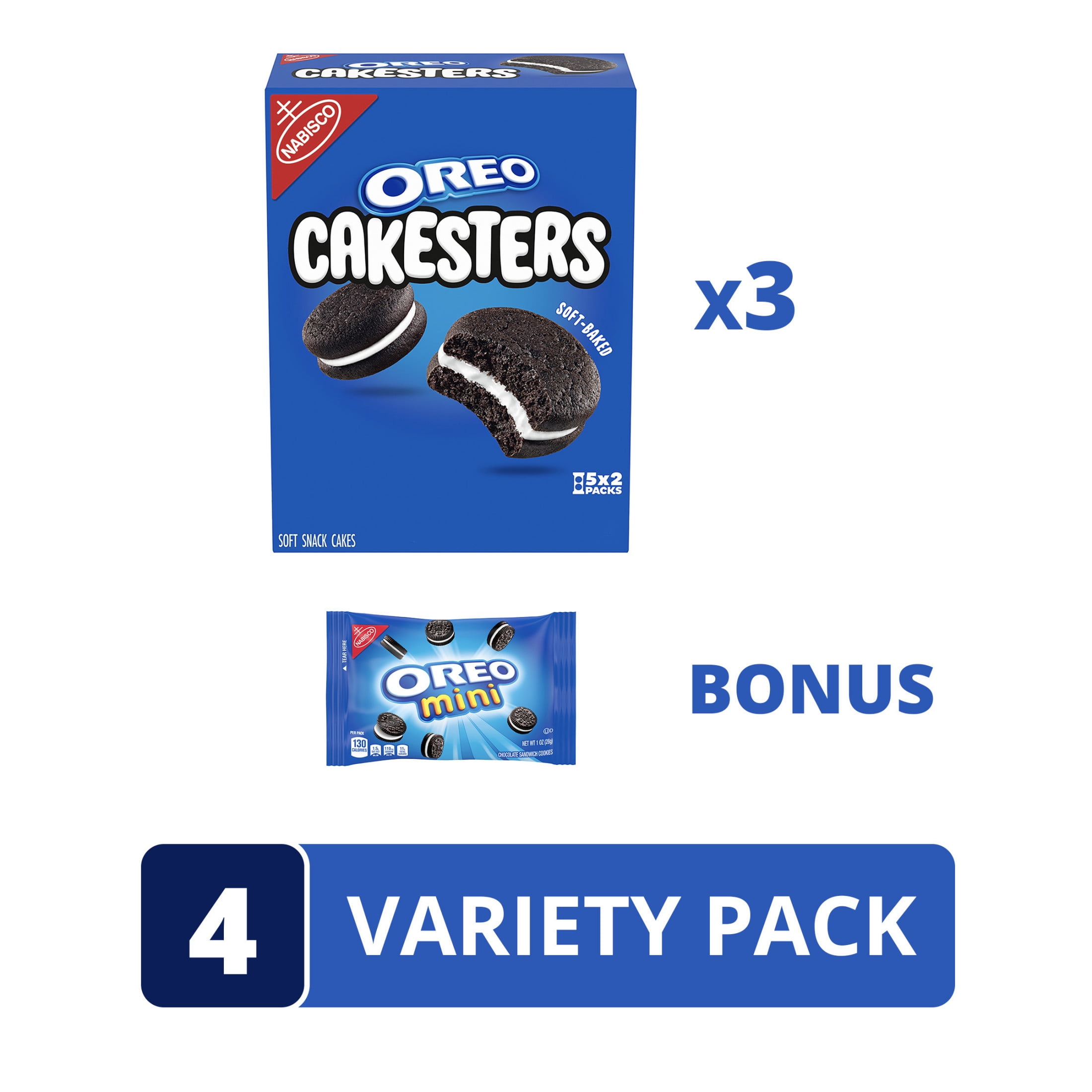 OREO Cakesters Soft Snack Cakes, 3 Boxes (15 Total Snack Packs) + Bonus OREO Mini Cookie Snack Pack