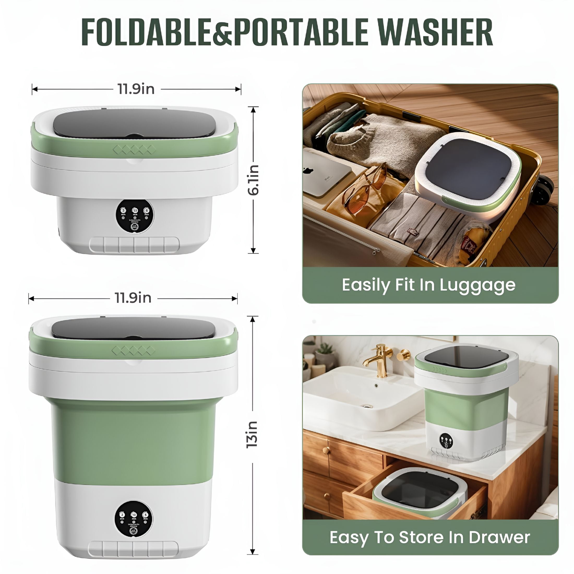 HIBIBUD 2026 New Portable Washing Machine,16L Foldable & Lightweight,3 Cleaning Modes,Compact Laundry,No Installation & Easy to Use for Travel,Rv,Small Apartment & Dorm Room