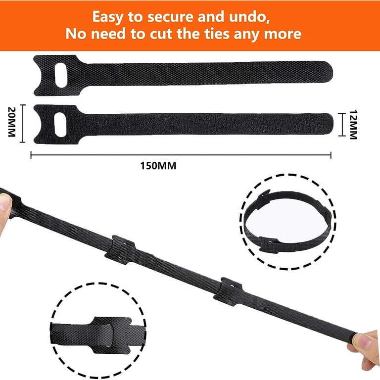 100Pcs Velcro Cable Ties - Reusable Cable Tie, Black Adjustable Hook and  Loop Cable Straps for PC, TV Cable Tidy, Extension Velcro Strap Cable  Management for Home and Office Electronics (12 *