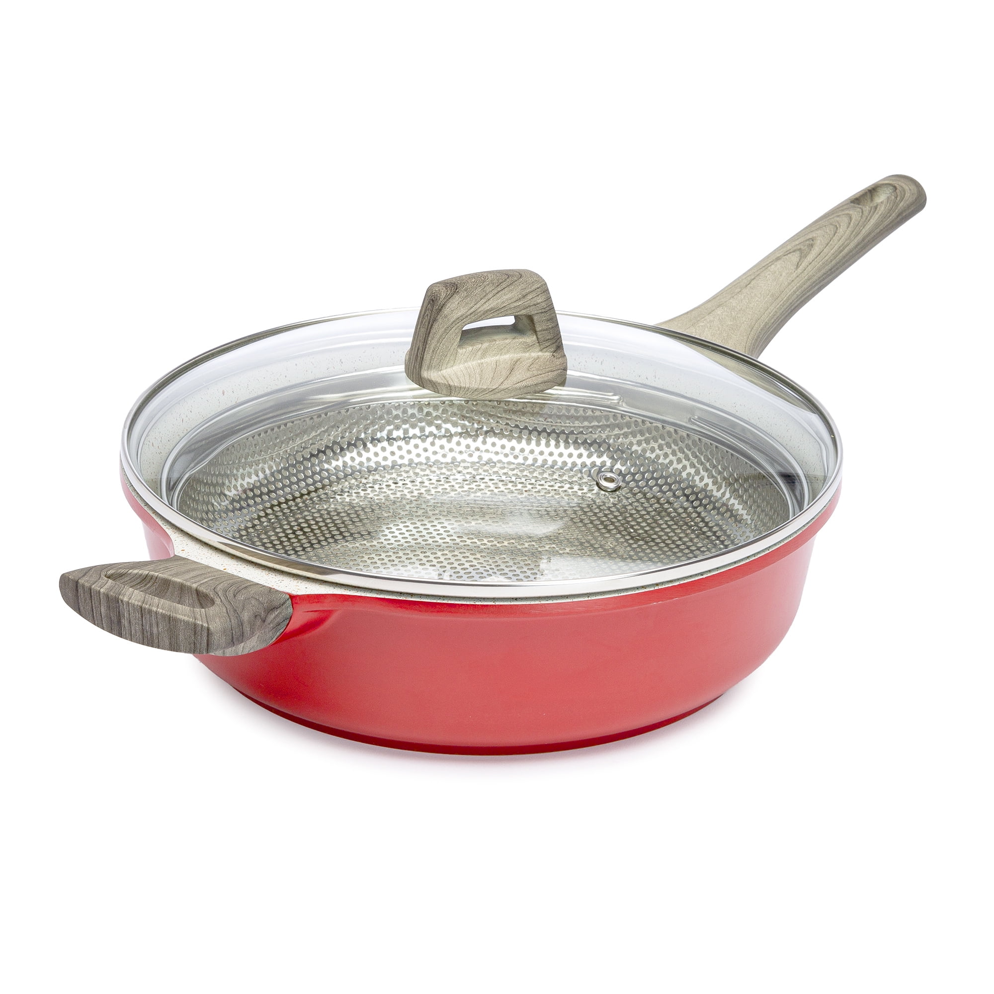Tasty Clean Ceramic 13 inch Non-Stick Aluminum Centerpiece Saut Pan with Glass Lid, Red