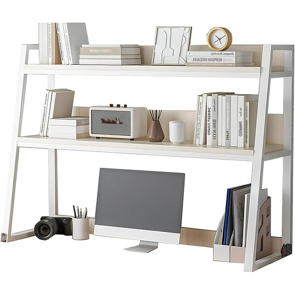White Desk Hutch Dorm, Desktop Bookshelf for Computer Desk, Dorm Room Desk Hutch, Ladder Desktop Shelf for Home, Dorm, Office Supplies(White,Small)