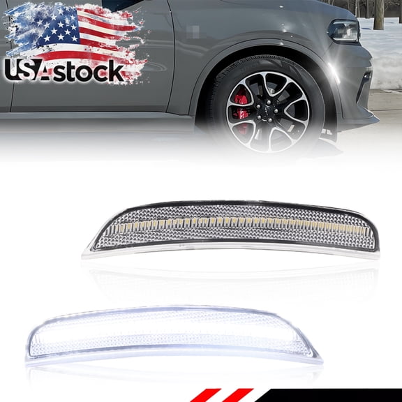 2PCS Clear Lens Front Corner Side Marker Light Fender Light Turn Signal Light Turn Warning Light Parking Light  With White LED For 2021 2022 2023 2024 2025 Dodge Durango