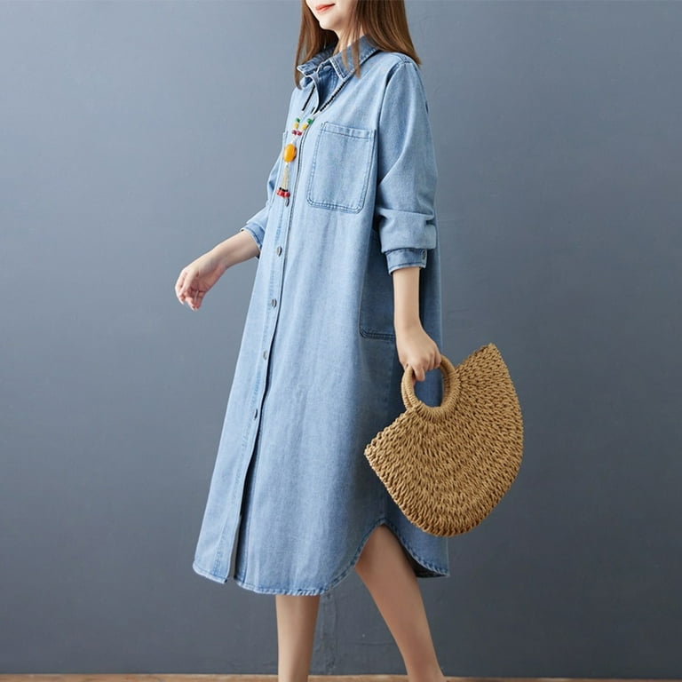white christmas dresses Fitted Denim Button Down Dress Blue Denim / Small (0/2) main image 0