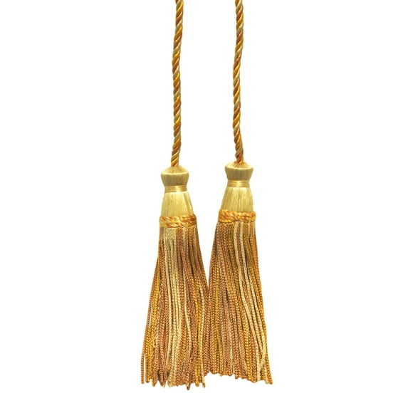 Decorative Chainette Double Tassel Curtain and Drapery Tieback / Holdback, 4" Tassel (10cm), 29" Spread (73.5cm) # CDCT,, Yellow Beige Gold #510 (Light Gold, Dark Gold, Yellow Gold) Set of 12