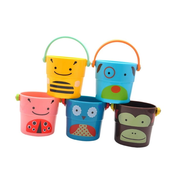 Cubo de ducha para baño de bebé de 5 piezas, juguete de bañera para niños, juguetes de agua para regalos de cumpleaños, divertido e interactivo,