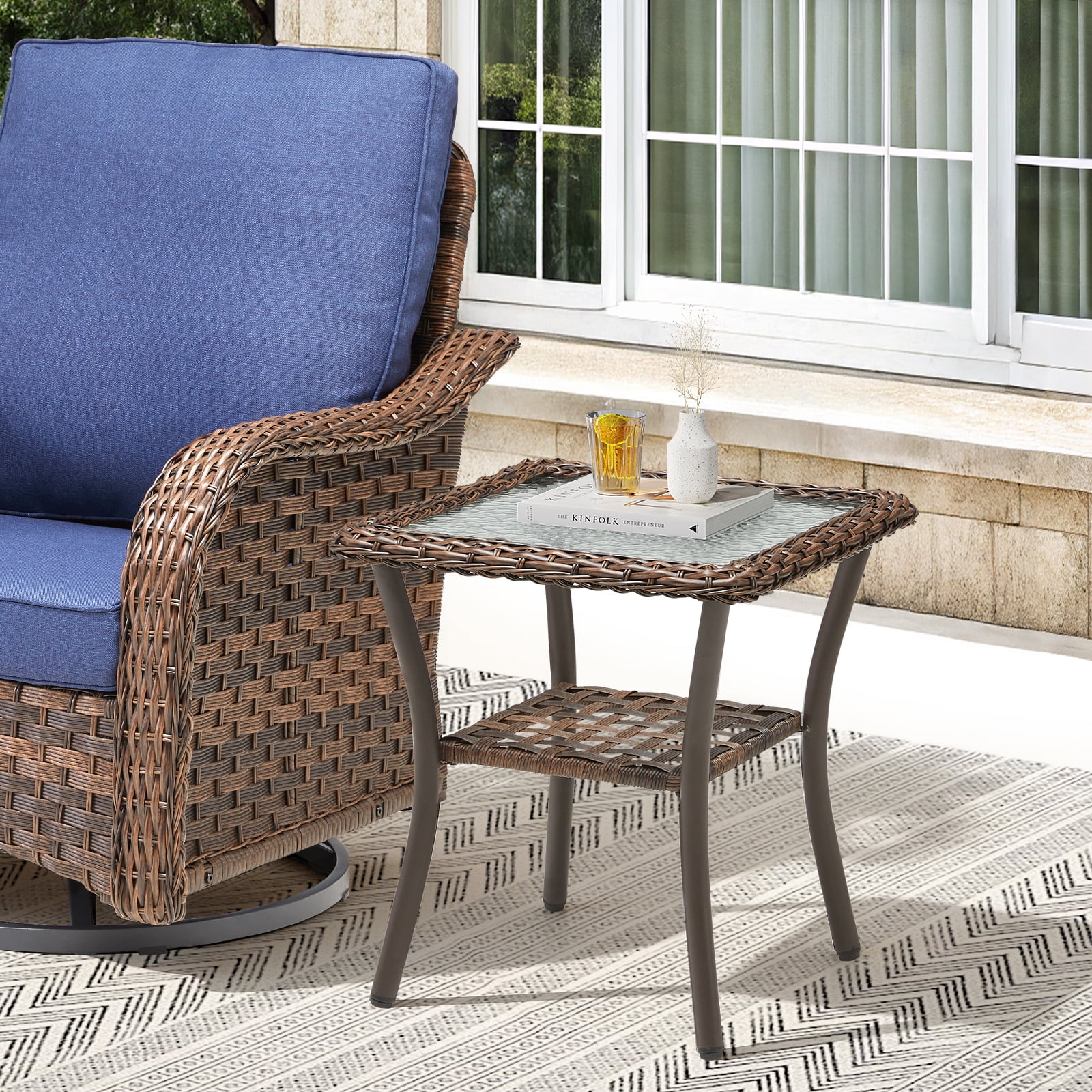 Hommoo Outdoor Wicker Side Table, Rattan Patio Table Square End Table for Pool Balcony Deck Porch, Brown