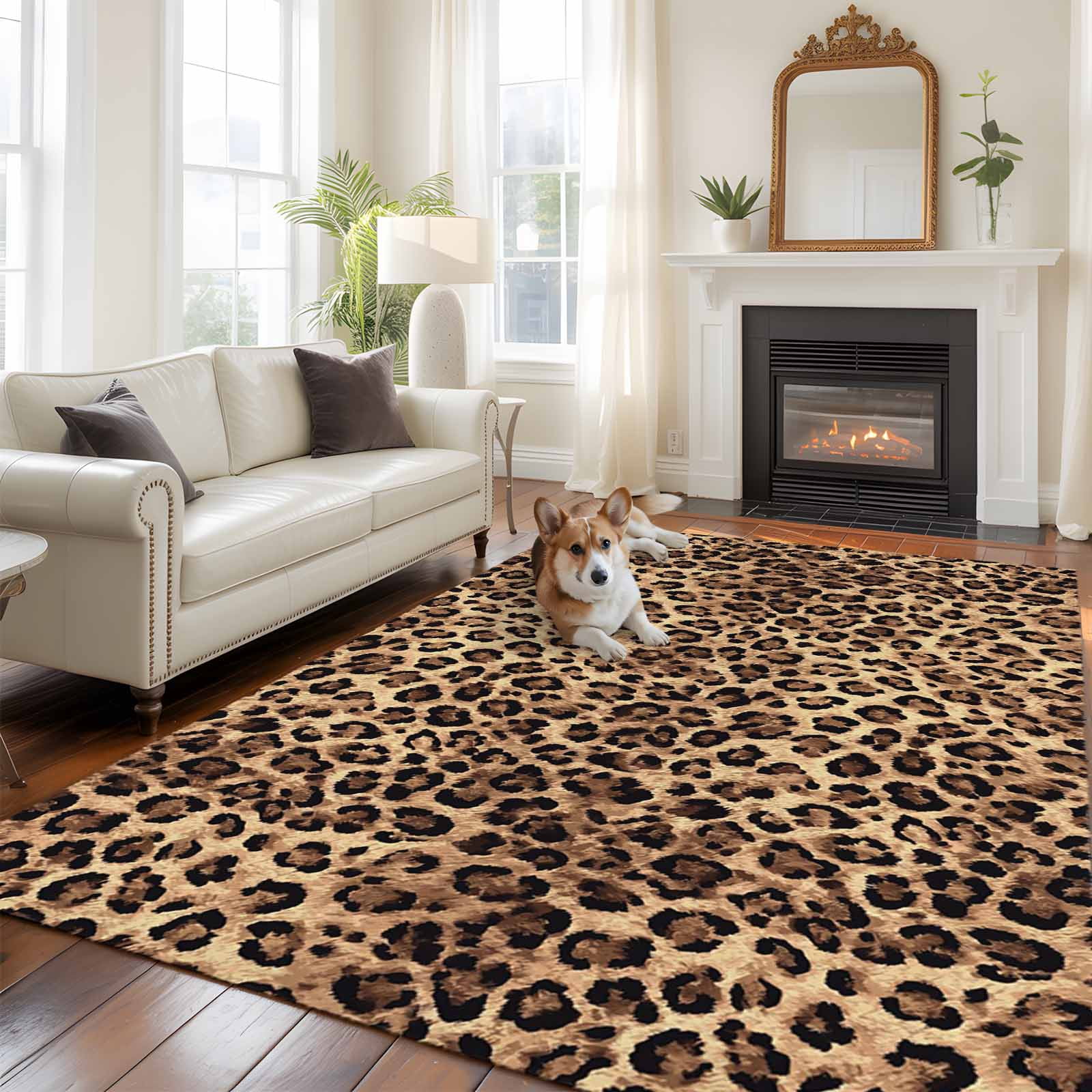 5x8 Area Rugs for Living Room, Leopard Printed Non Slip Area Rugs for Kitchen Bedroom Entryway, Modern Animals Textured Brown Washable Carpet Runner Rug Floor Mats for Bedroom Home Decor