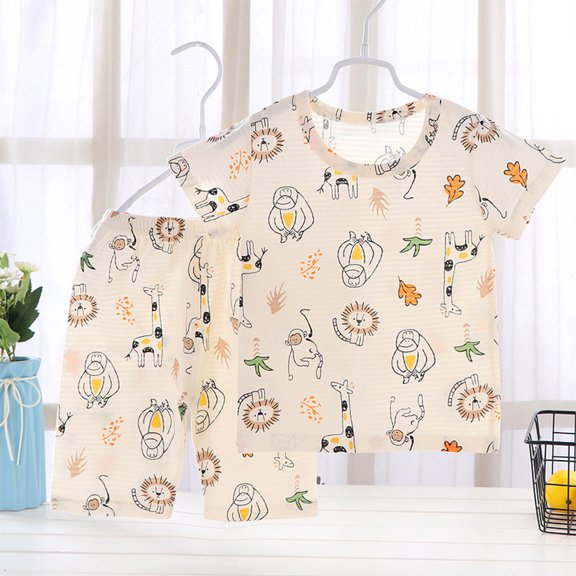 Amidoa Girls 2 Piece Outfits Summer Clothes Soft Short Sleeve Print T Shirts and Casual Shorts Kids Clothing Sets Orange Size 6T