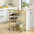 thumbnail image 4 of Bar Cart for Home, 3-Tier Serving Cart with Wheels and Handle, Beverage Cart with Wine Rack and Glass Holders, Rolling Wine Cart for Kitchen, Dining Room, Gold and White, 4 of 18