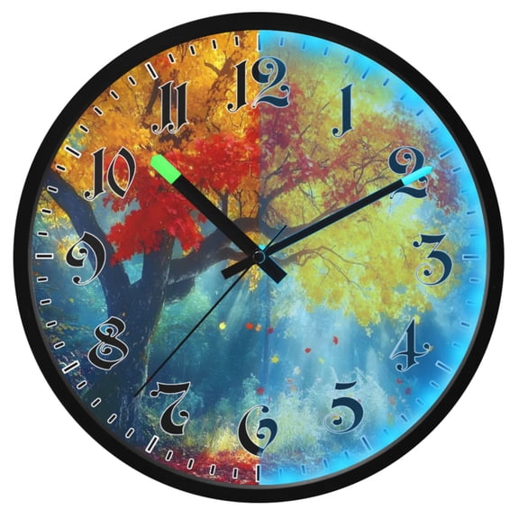 Ryvnso Autumn Golden Tree 12 Inch Night Light Wall Clock Luminous Silent Battery Operate Clocks