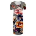 thumbnail image 4 of breaise Solid Color & Floral Side Ruch Maternity Dress Crew Neck Bodycon Dress Short Sleeve Baby Shower Dress Casual Lounge Pregnancy Dress Daily Wear, 4 of 6