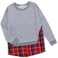 thumbnail image 2 of Lopecy-Sta Women's Winter Twofer Plaid Hem Crew Neck Sweatshirt, Long Sleeve Cotton Casual Layering Top Gray 3XL, 2 of 5