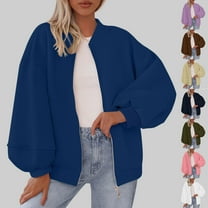 Meichang Womens Zip Up Sweatshirt Jackets Oversized Casual Fleece Long Sleeve Drop Shoulder Outerwear Loose Warm Bomber Jacket Coats Fall Winter Outfits