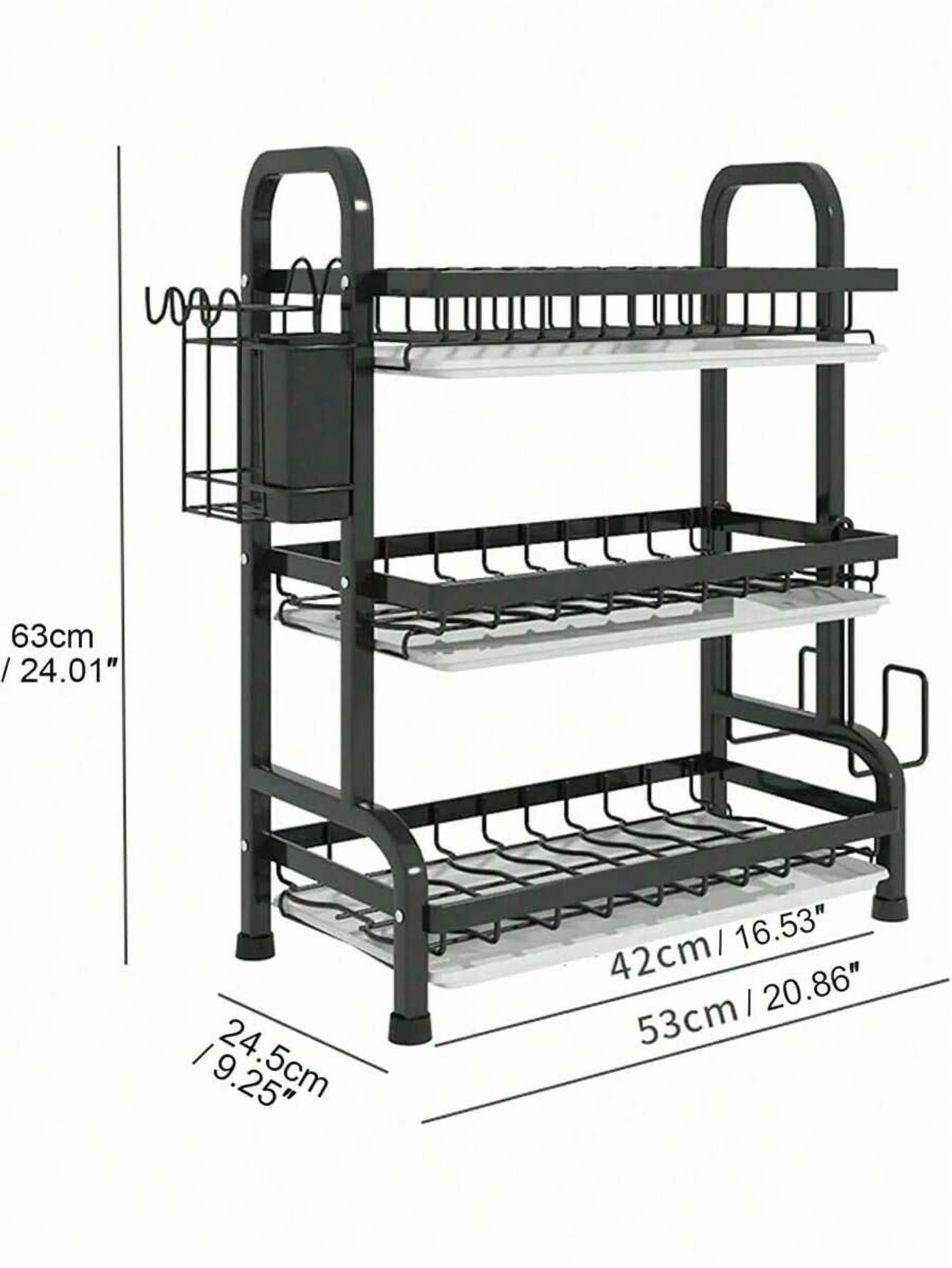 3-Layer Kitchen Dish Drying Rack in Black with Drain Board for Home Essentials