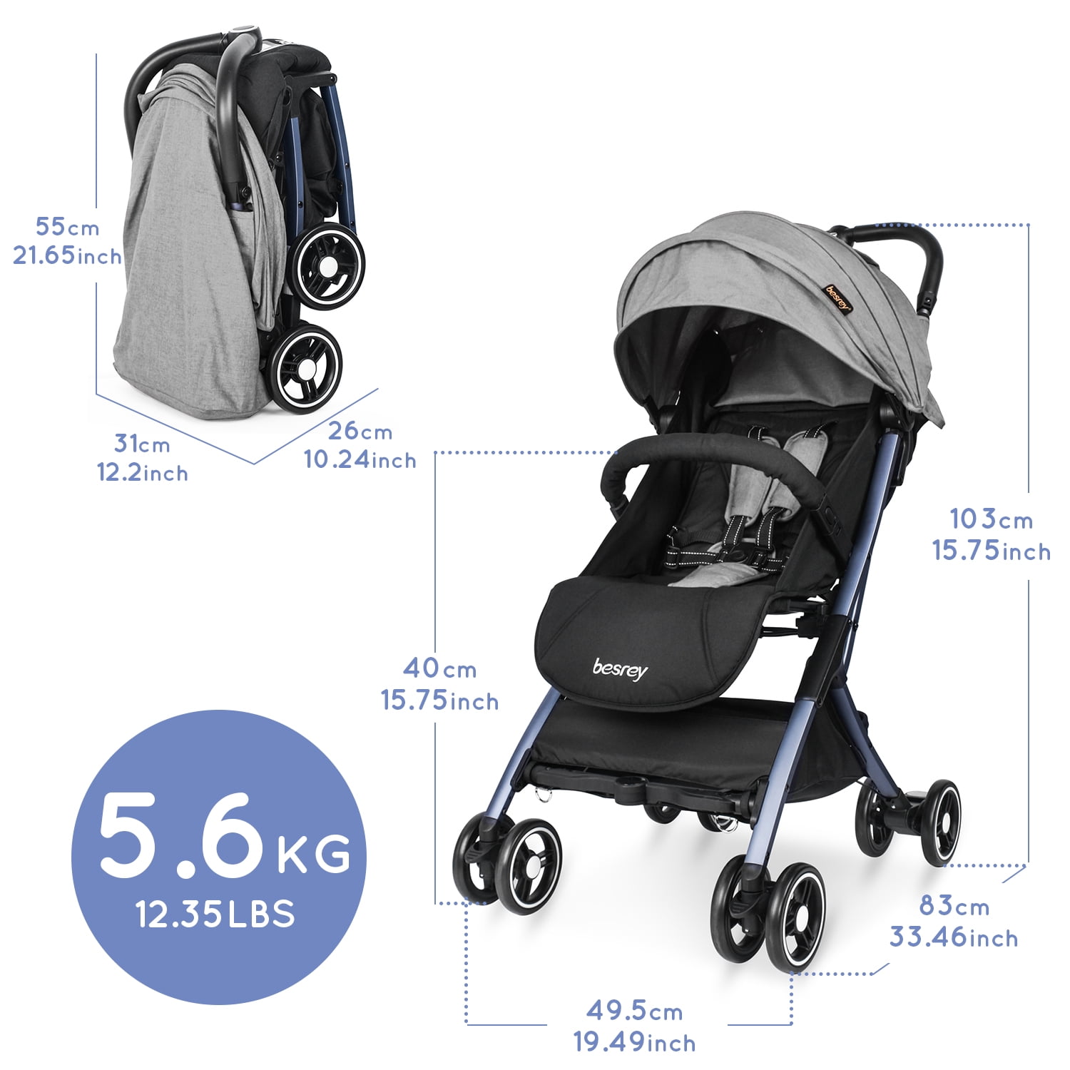 besrey lightweight foldable baby stroller