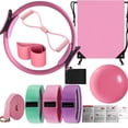 thumbnail image 2 of 10-piece Pilates fitness set including Pilates ring, 8-strand resistance bands, yoga mat, and block. Complete home gym kit for women. Essential unisex workout accessories., 2 of 7