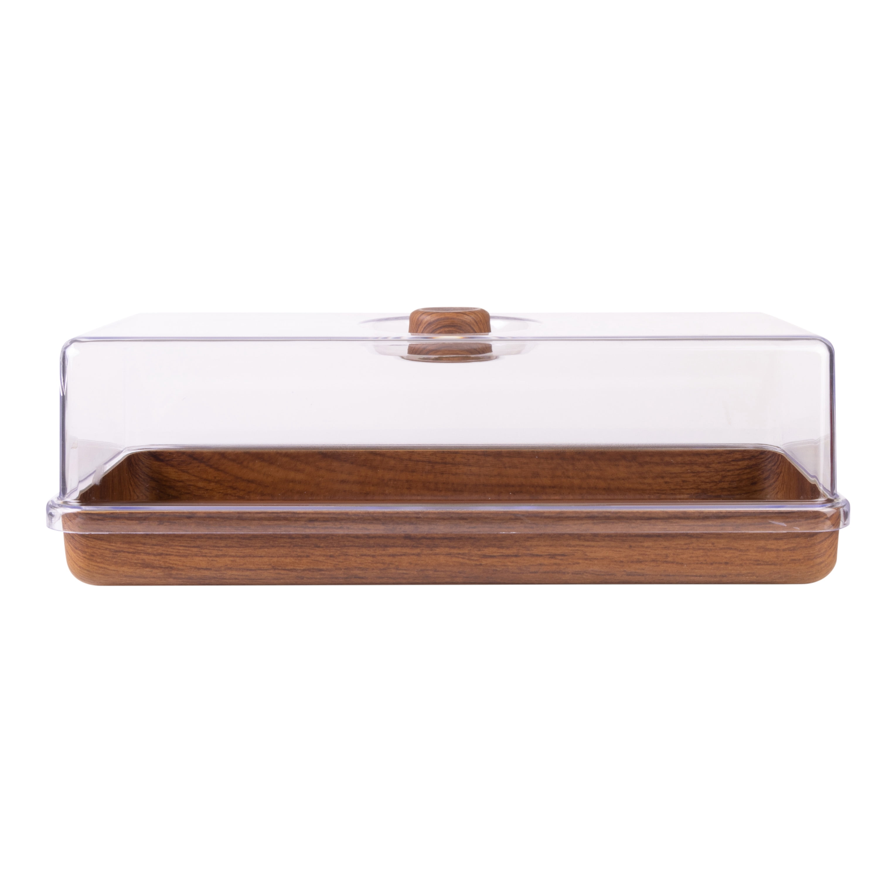 Luxe Party Mahogany Collection Rectangular Bread and Cake Tray with Cover, 6.3" x 15.35", Brown