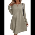 thumbnail image 2 of Vestido de Mujer de Larga, Cuello Redondo, Cintura Alta y Cintura Irregular. Caqui M, 2 of 8
