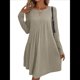 thumbnail image 2 of Vestido de Mujer de Larga, Cuello Redondo, Cintura Alta y Cintura Irregular. Caqui XL, 2 of 8