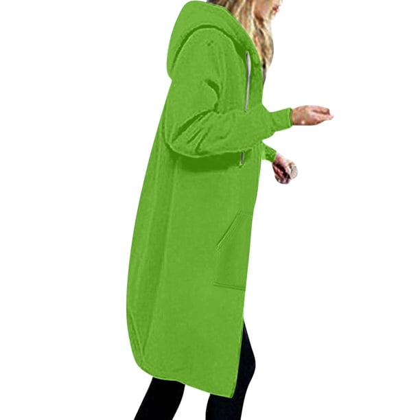 ICHUANYI Clearance Women's Solid Color Jacket Thickening And Fleece And Winter Casual Zipper Long Sleeve Pocket Hooded Long Sweater(Green, XL) ICHUANYI WER2023081205357