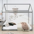 thumbnail image 2 of Queen Size Wooden House Bed with Headboard, Gray, 2 of 9