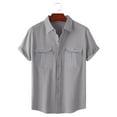 thumbnail image 2 of Sopiago Hawaiian Shirt for Men Summer Cotton Linen Solid Casual Men's Button Down Short Sleeve Shirts Grey,3XL, 2 of 4