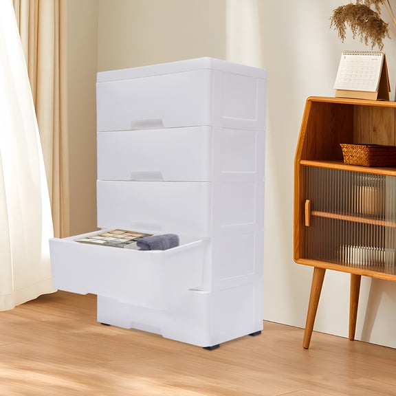 5-Drawer Storage Cabinet with Wheels, Space-Saving PP Material, Large Capacity, Modern Design for Bedroom, Living Room, and Office